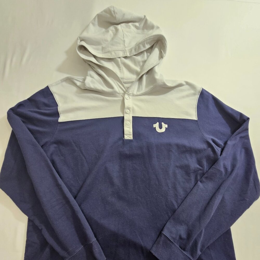 True Religion Y2K Style Color Block Pullover Sweatshirt with Hood Men's XXL